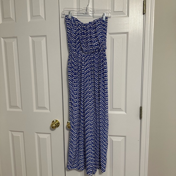 Thakoon Blue and White Strapless Cropped Jumpsuit Size 6